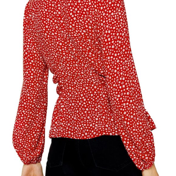 NWT TOPSHOP Floral Ruched Side Top In Red - Picture 3 of 6